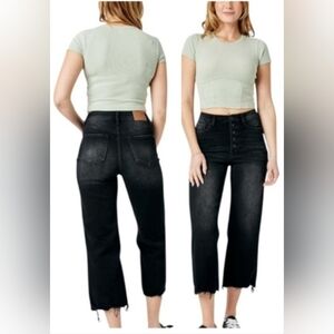 Judy Blue High Waist Button Fly Wide Leg Crop Jeans Size 5/27 Black JB88829